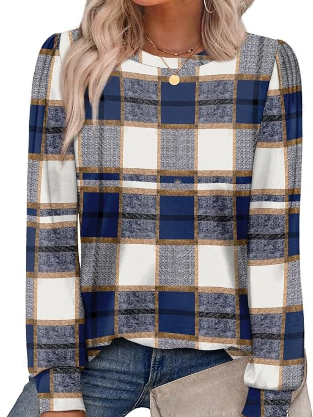 Fall Long Sleeve Print Tunic Top | Crewneck Blouse